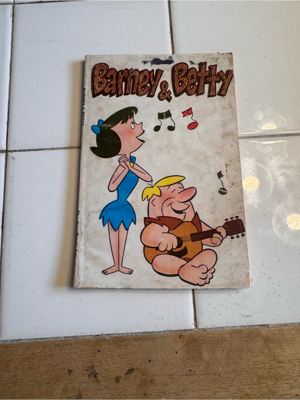 Vintage 1974 flinstones Barney & Betty Cartoon Paperback - Blue & Tan Cover